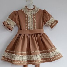 Kız bebek-Çocuk Vintage Fistolu Karamel Elbise