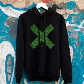 X (Yeşil) Desenli Pamuklu Unisex Hoodie