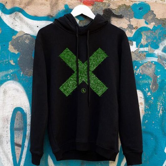 X (Yeşil) Desenli Pamuklu Unisex Hoodie