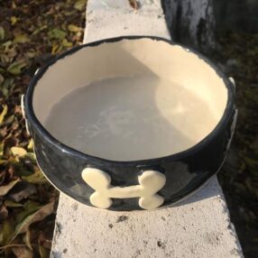 Seramik Siyah Beyaz Köpek Mama Su Kabı