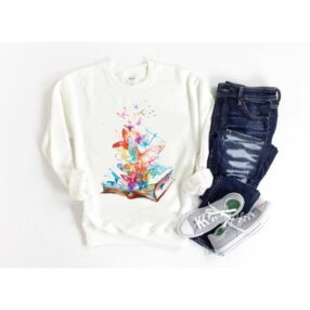 Kitap ve Kelebekler Tasarım Sweatshirt