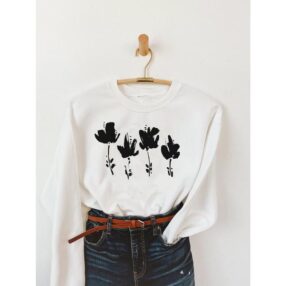 Siyah Çiçekler Tasarım Sweatshirt