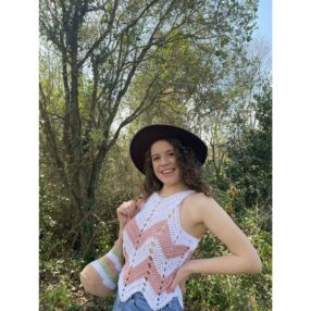 El Örgüsü Özel Tasarım CropTop Büstiyer  Beyaz-Pembe