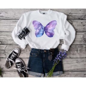 Mor Kelebek Tasarım Sweatshirt