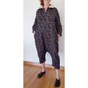Kadın Pijama Şalvar çiçekli pazen kumaştan kuzu yakalı tasarım model