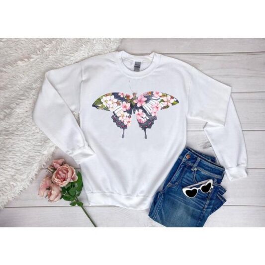 Çiçekli Kelebek Sweatshirt