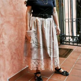 Etek Özgün Vintage Coton Ecoprint Lastikbel
