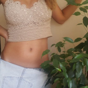 Bej Örgü CropTop Balenli