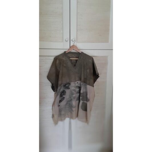 Doğa sever Ecoprint Eldokuması Şilebezi Tunik