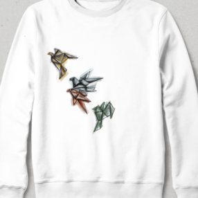 Origami Tasarım Unisex Beyaz Sweatshirt