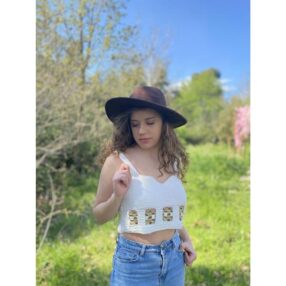 El Örgüsü Özel Tasarım CropTop Büstiyer  Ekru