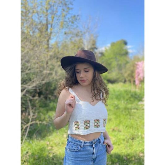 El Örgüsü Özel Tasarım CropTop Büstiyer  Ekru
